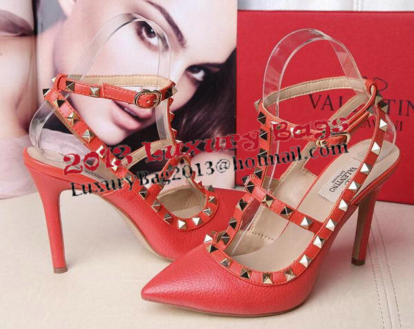 Valentino Litchi Leather Rivet 100mm Sandal VT263YZM Orange