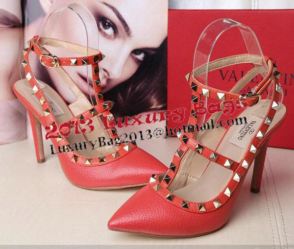 Valentino Litchi Leather Rivet 100mm Sandal VT263YZM Orange