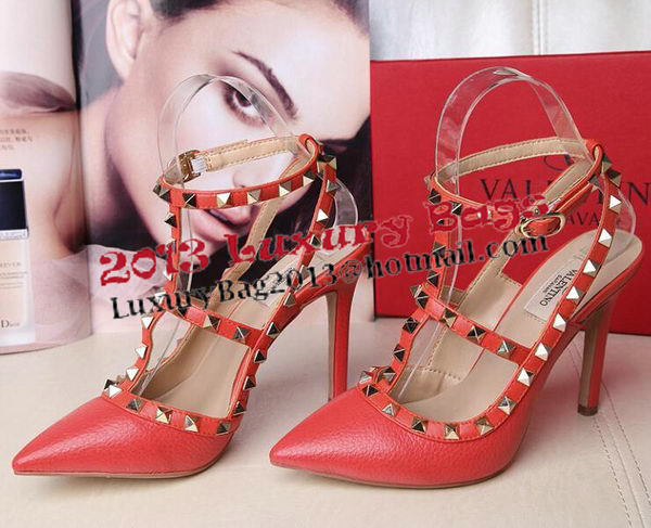 Valentino Litchi Leather Rivet 100mm Sandal VT263YZM Orange