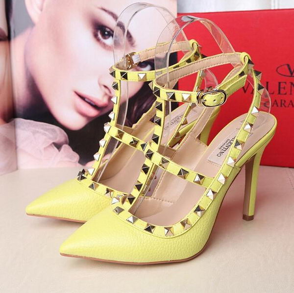 Valentino Litchi Leather Rivet 100mm Sandal VT263YZM Yellow