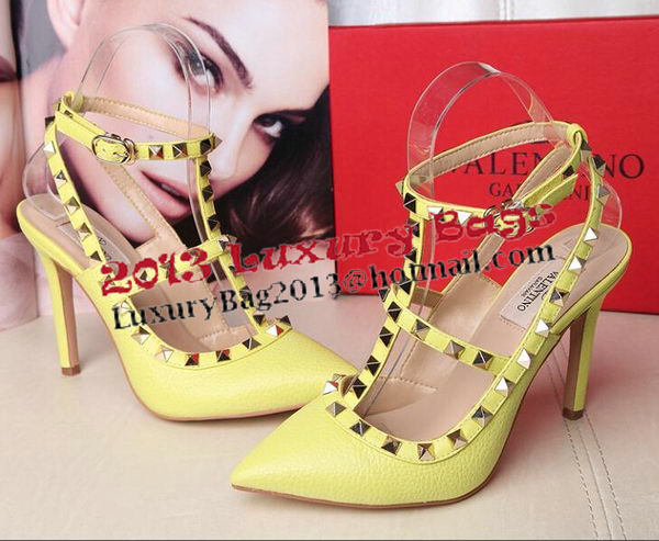 Valentino Litchi Leather Rivet 100mm Sandal VT263YZM Yellow