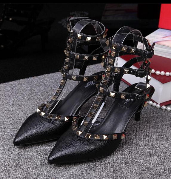 Valentino Litchi Leather Rivet 65mm Sandal VT246YZM Black