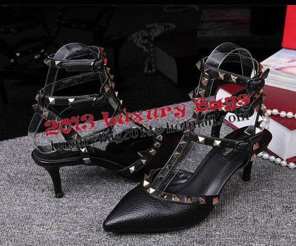 Valentino Litchi Leather Rivet 65mm Sandal VT246YZM Black