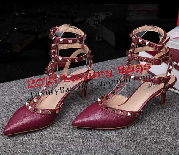 Valentino Litchi Leather Rivet 65mm Sandal VT246YZM Burgundy