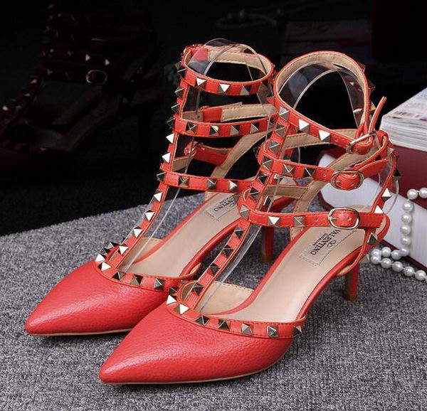 Valentino Litchi Leather Rivet 65mm Sandal VT246YZM Orange