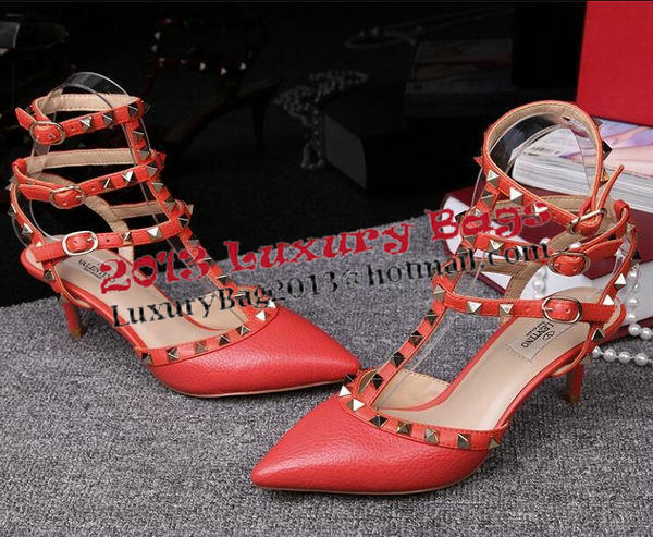 Valentino Litchi Leather Rivet 65mm Sandal VT246YZM Orange