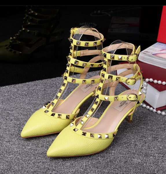 Valentino Litchi Leather Rivet 65mm Sandal VT246YZM Yellow