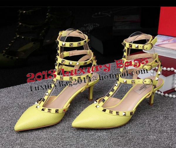 Valentino Litchi Leather Rivet 65mm Sandal VT246YZM Yellow