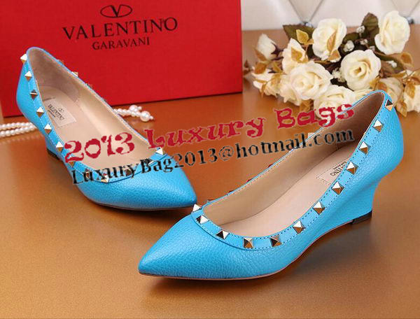 Valentino Litchi Leather Rivet Pump VT239YZM Blue