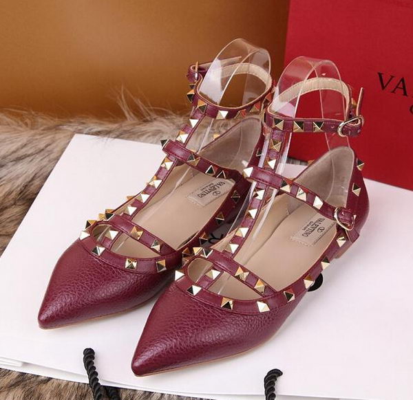 Valentino Litchi Leather Rivet Sandal VT221YZM Burgundy