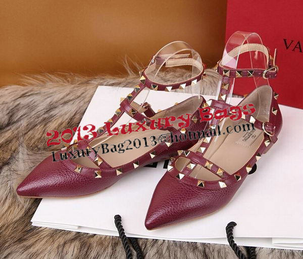 Valentino Litchi Leather Rivet Sandal VT221YZM Burgundy