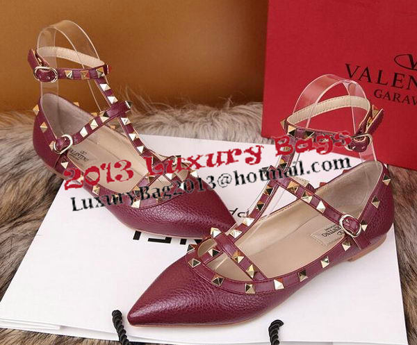 Valentino Litchi Leather Rivet Sandal VT221YZM Burgundy