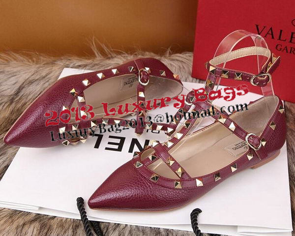 Valentino Litchi Leather Rivet Sandal VT221YZM Burgundy