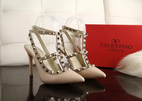 Valentino Patent Leather Rivet 100mm Sandal VT270YZM Apricot