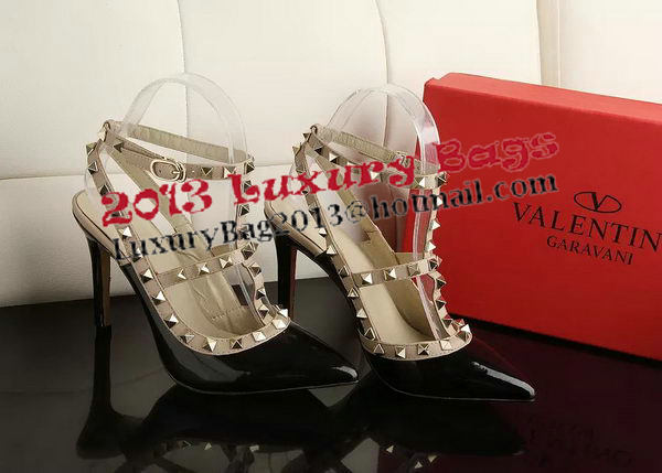 Valentino Patent Leather Rivet 100mm Sandal VT270YZM Black