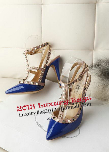 Valentino Patent Leather Rivet 100mm Sandal VT270YZM Blue