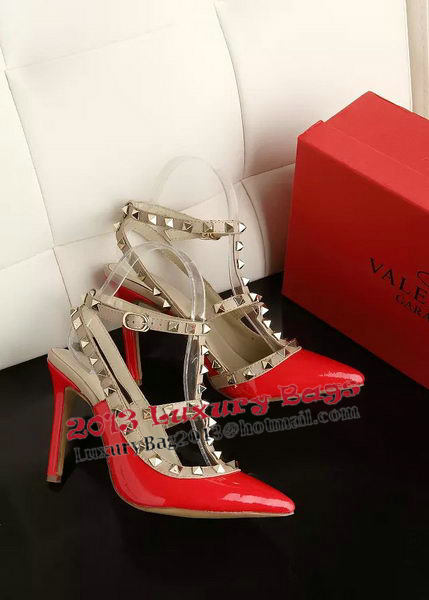 Valentino Patent Leather Rivet 100mm Sandal VT270YZM Red