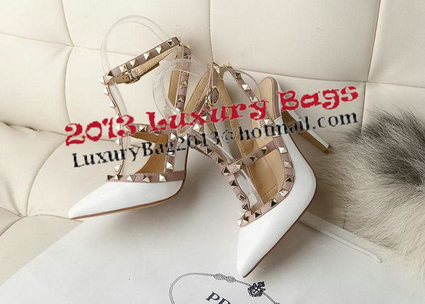 Valentino Patent Leather Rivet 100mm Sandal VT270YZM White