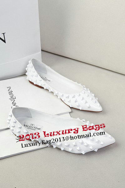 Valentino Patent Leather Rivet Flat VT289YZM White