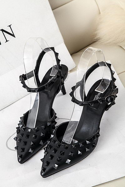 Valentino Sheepskin Leather Rivet 65mm Sandal VT306YZM Black