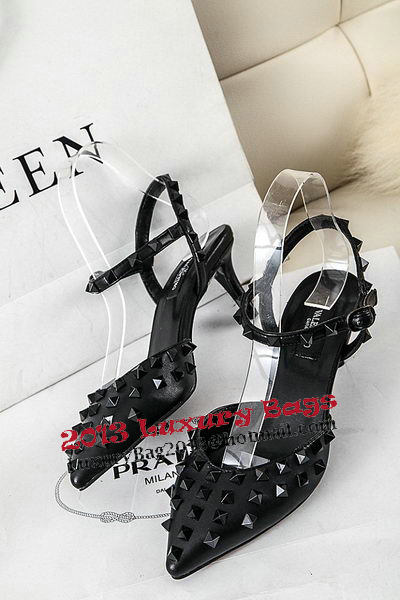 Valentino Sheepskin Leather Rivet 65mm Sandal VT306YZM Black