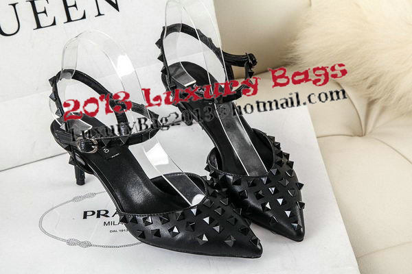 Valentino Sheepskin Leather Rivet 65mm Sandal VT306YZM Black