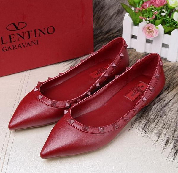 Valentino Sheepskin Leather Rivet Flat VT208YZM Red