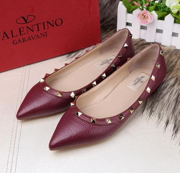 Valentino Sheepskin Leather Rivet Flat VT213YZM Burgundy