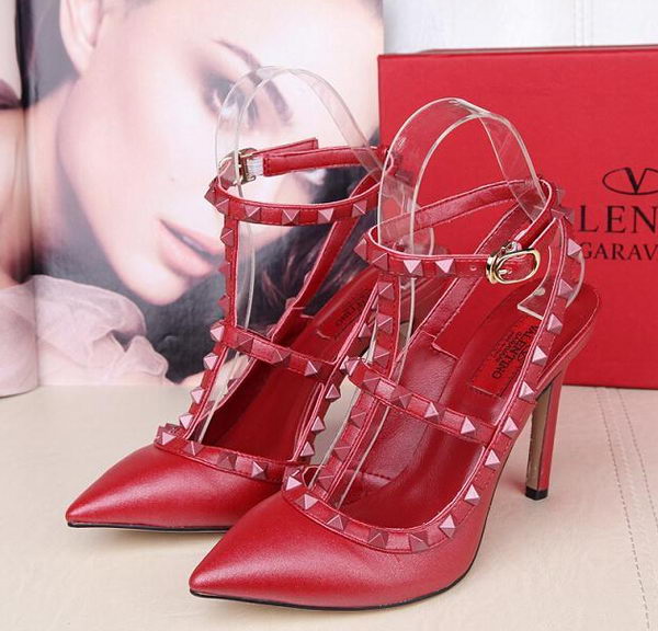 Valentino Smooth Leather Rivet 100mm Sandal VT258YZM Red