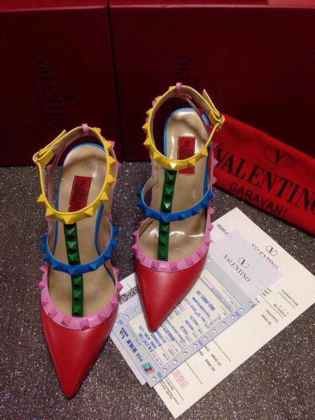 Valentino Multicolour Leather Flat VT366AML Red