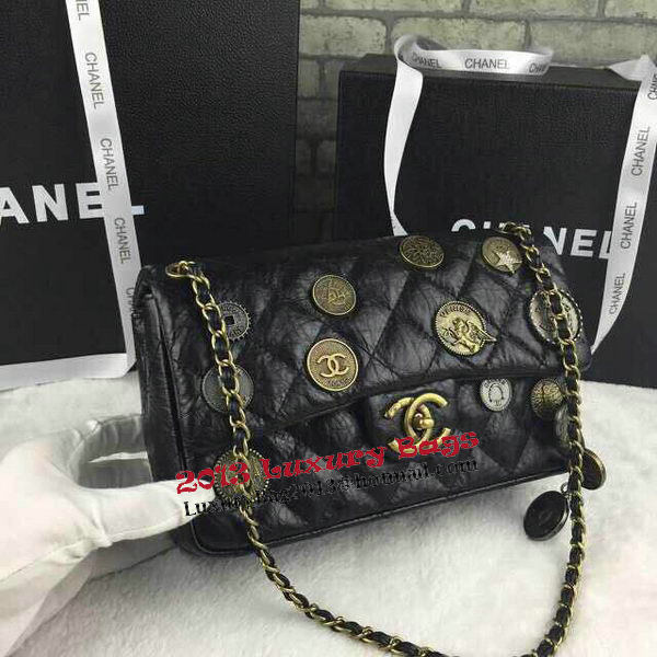 Chanel 2.55 Series Badge Bag Calfskin Leather A30350 Black