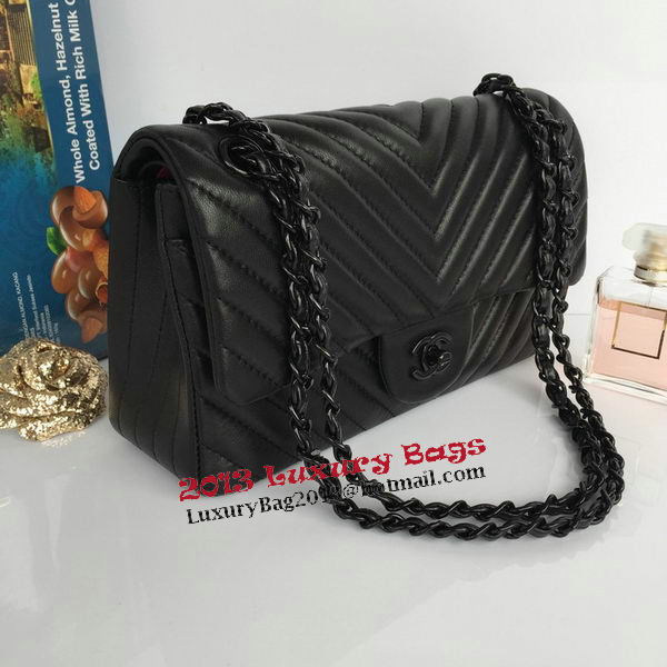 Chanel Lambskin Chevron Quilting Classic Flap Bag AO1112 Black