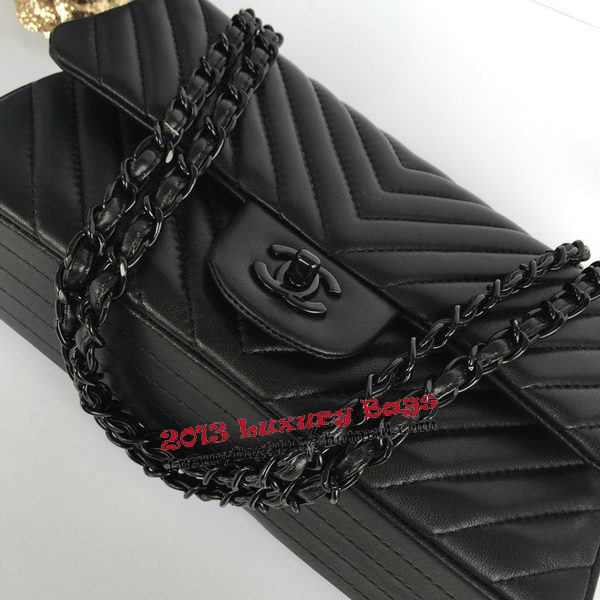 Chanel Lambskin Chevron Quilting Classic Flap Bag AO1112 Black