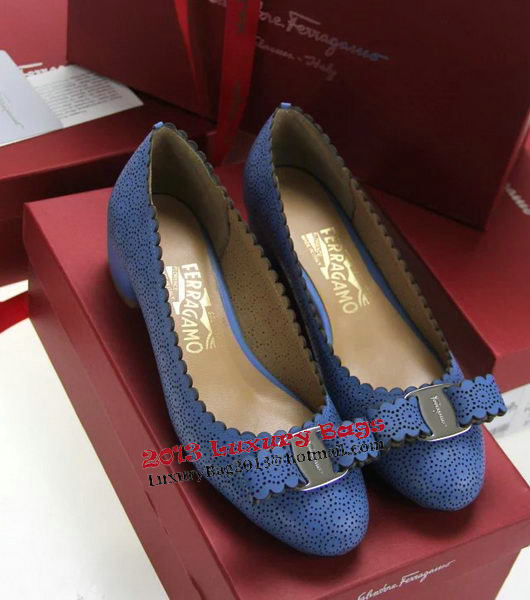 Ferragamo Cutout Leather Pump FL0491 Blue