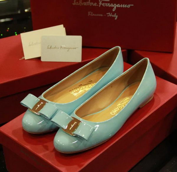 Ferragamo Patent Leather Ballerina FL0512 SkyBlue