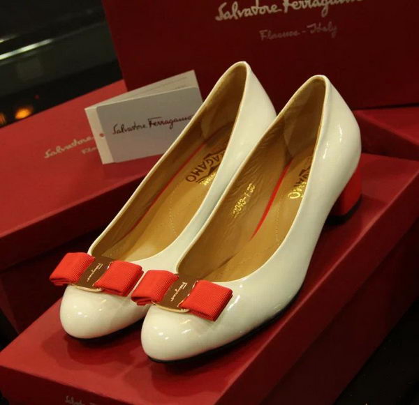 Ferragamo Patent Leather Pump FL0523 White