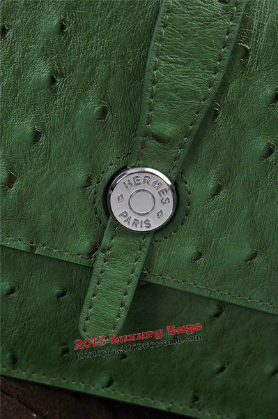 Hermes Ostrich Leather Flap Shoulder Bag H8075 Green