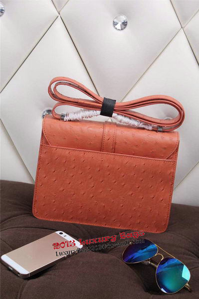 Hermes Ostrich Leather Flap Shoulder Bag H8075 Orange