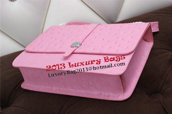 Hermes Ostrich Leather Flap Shoulder Bag H8075 Pink