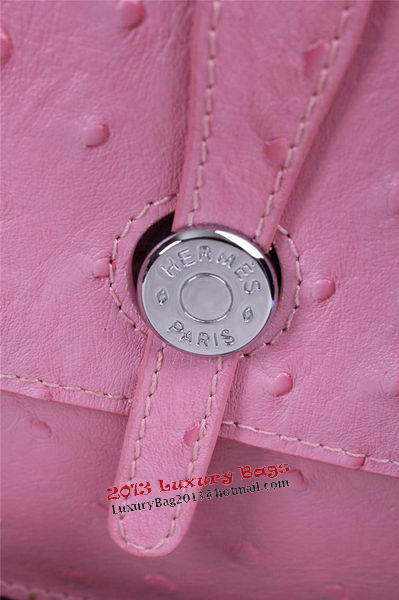 Hermes Ostrich Leather Flap Shoulder Bag H8075 Pink