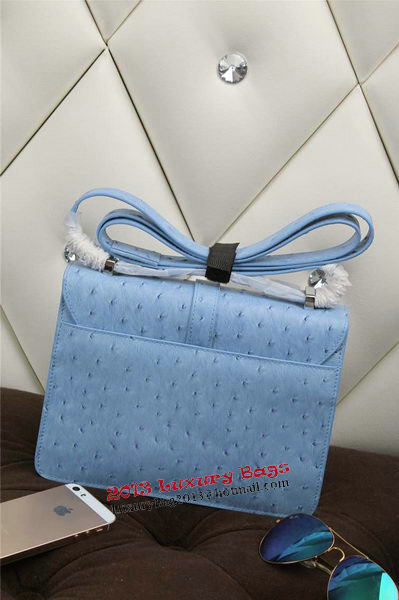 Hermes Ostrich Leather Flap Shoulder Bag H8075 SkyBlue