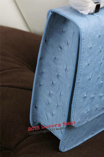 Hermes Ostrich Leather Flap Shoulder Bag H8075 SkyBlue