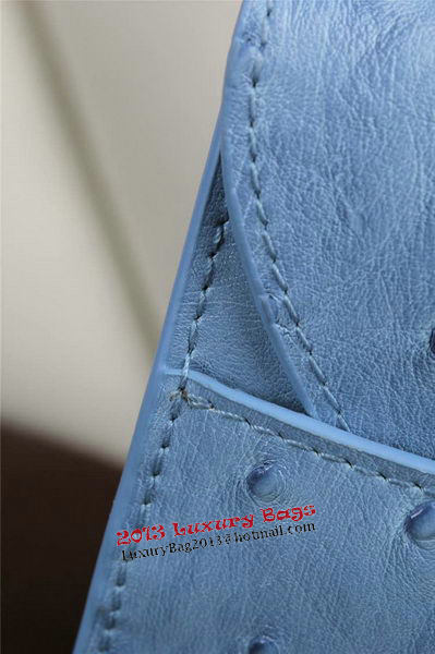 Hermes Ostrich Leather Flap Shoulder Bag H8075 SkyBlue