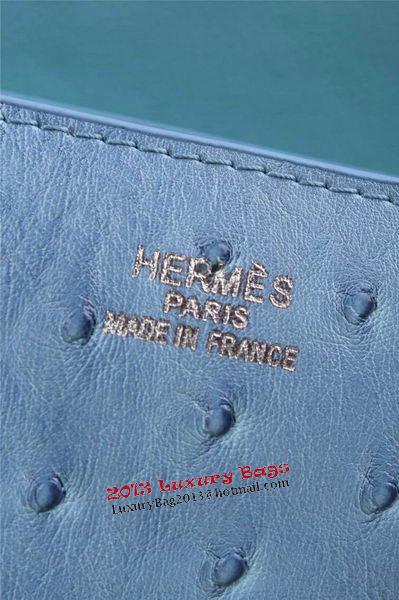 Hermes Ostrich Leather Flap Shoulder Bag H8075 SkyBlue
