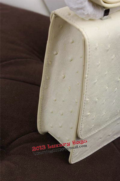 Hermes Ostrich Leather Flap Shoulder Bag H8075 White