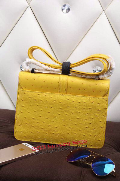 Hermes Ostrich Leather Flap Shoulder Bag H8075 Yellow