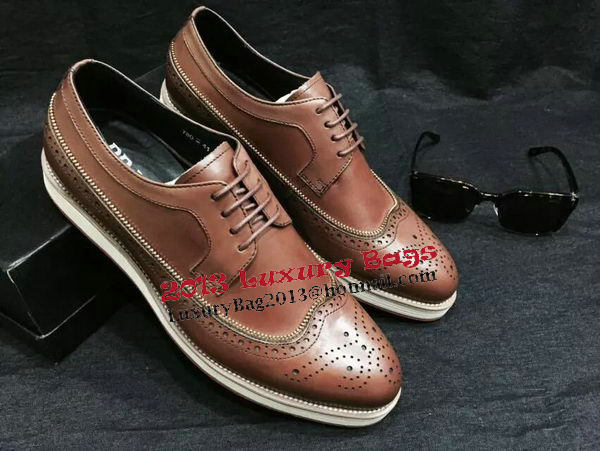 Prada Men Casual Shoes Calfskin Leather PD377 Brown