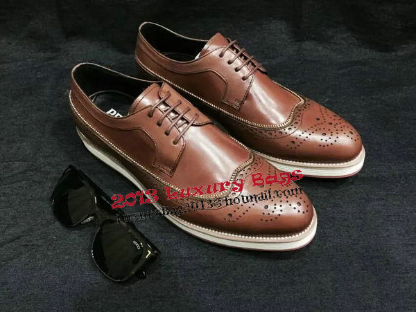 Prada Men Casual Shoes Calfskin Leather PD377 Brown