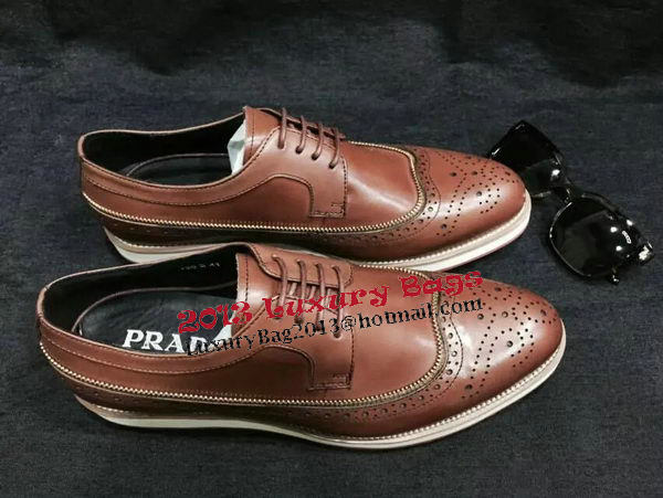 Prada Men Casual Shoes Calfskin Leather PD377 Brown