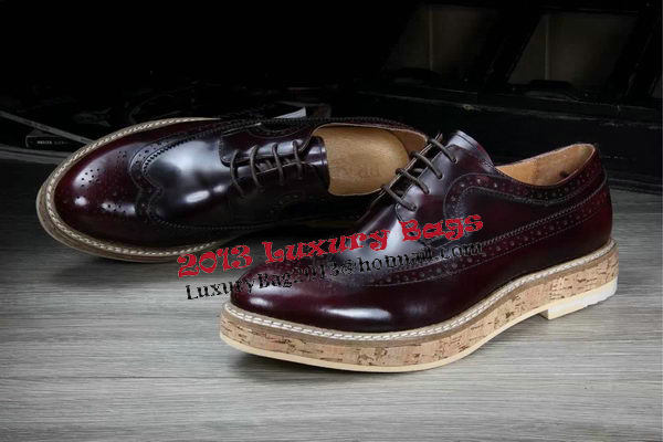 Prada Men Casual Shoes Calfskin Leather PD379 Burgundy